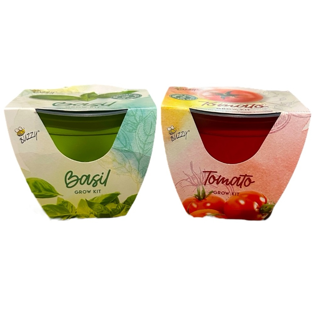 Set of 2 BUZZY SEEDS Basil & Tomato Complete Grow Kits NWT